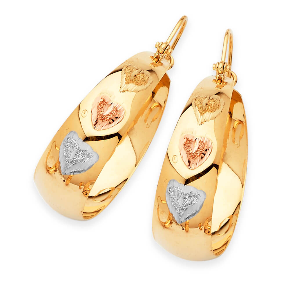 Heart Bangle Hoop Earrings in 14K Tri-Color Gold