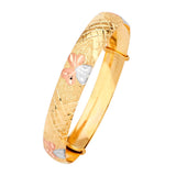 Adjustable Heart Girls Bangle in 14K Tri-Color Gold
