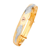 Adjustable Heart Girls Bangle in 14K Tri-Color Gold