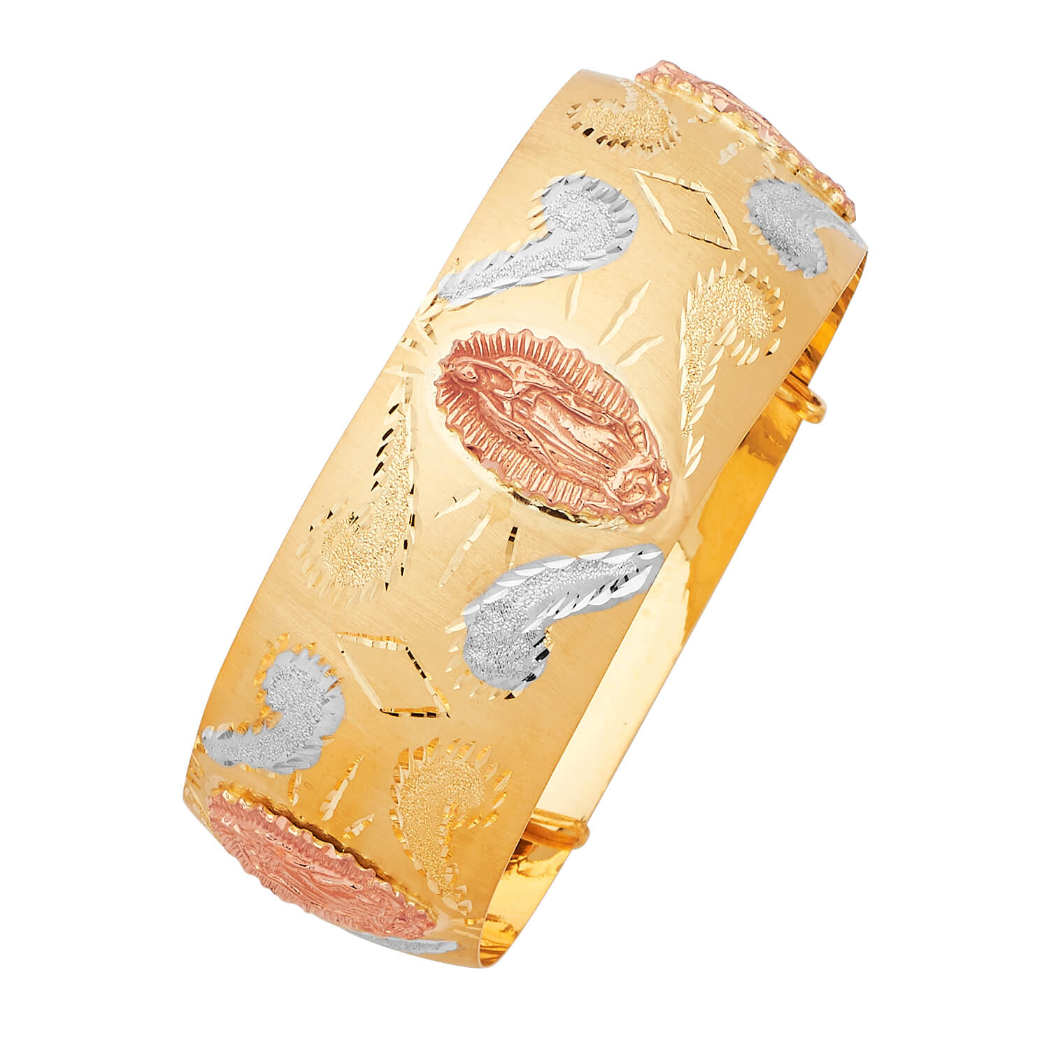 Adjustable Guadalupe Ladies Bangle in 14K Tri-Color Gold