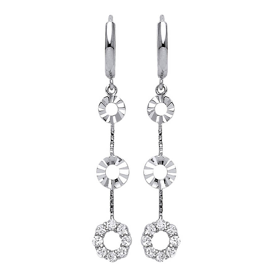 Drop Earrings with White CZ in 14K White Gold