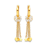 Heart Tassel Earrings with White CZ in 14K Gold