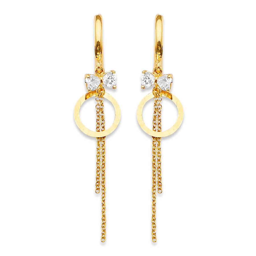 Butterfly Tassel Earrings with White CZ in 14K Gold