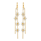Flower Tassel Earrings with White CZ in 14K Gold