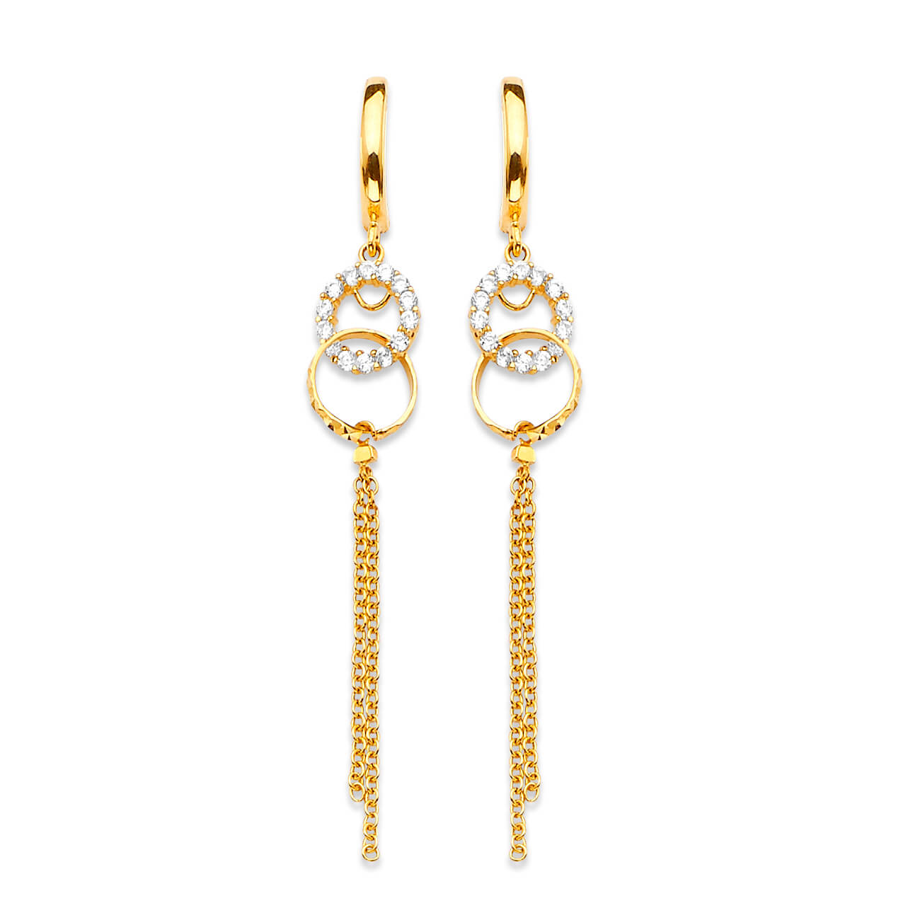 Tassel Earrings with White CZ in 14K Gold