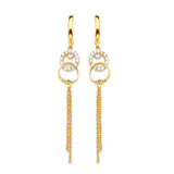 Tassel Earrings with White CZ in 14K Gold