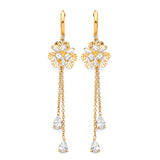 Flower Tassel Earrings with White CZ in 14K Gold