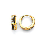 Huggie Earrings with White CZ and Onyx in 14K Gold