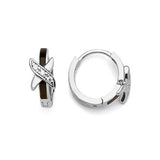 Butterfly Huggie Earrings with White CZ and Onyx in 14K White Gold