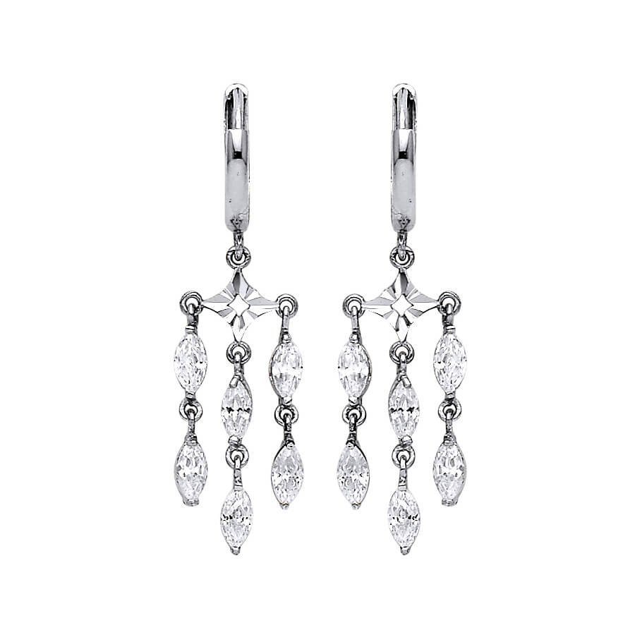 Chandelier Earrings with White CZ in 14K White Gold