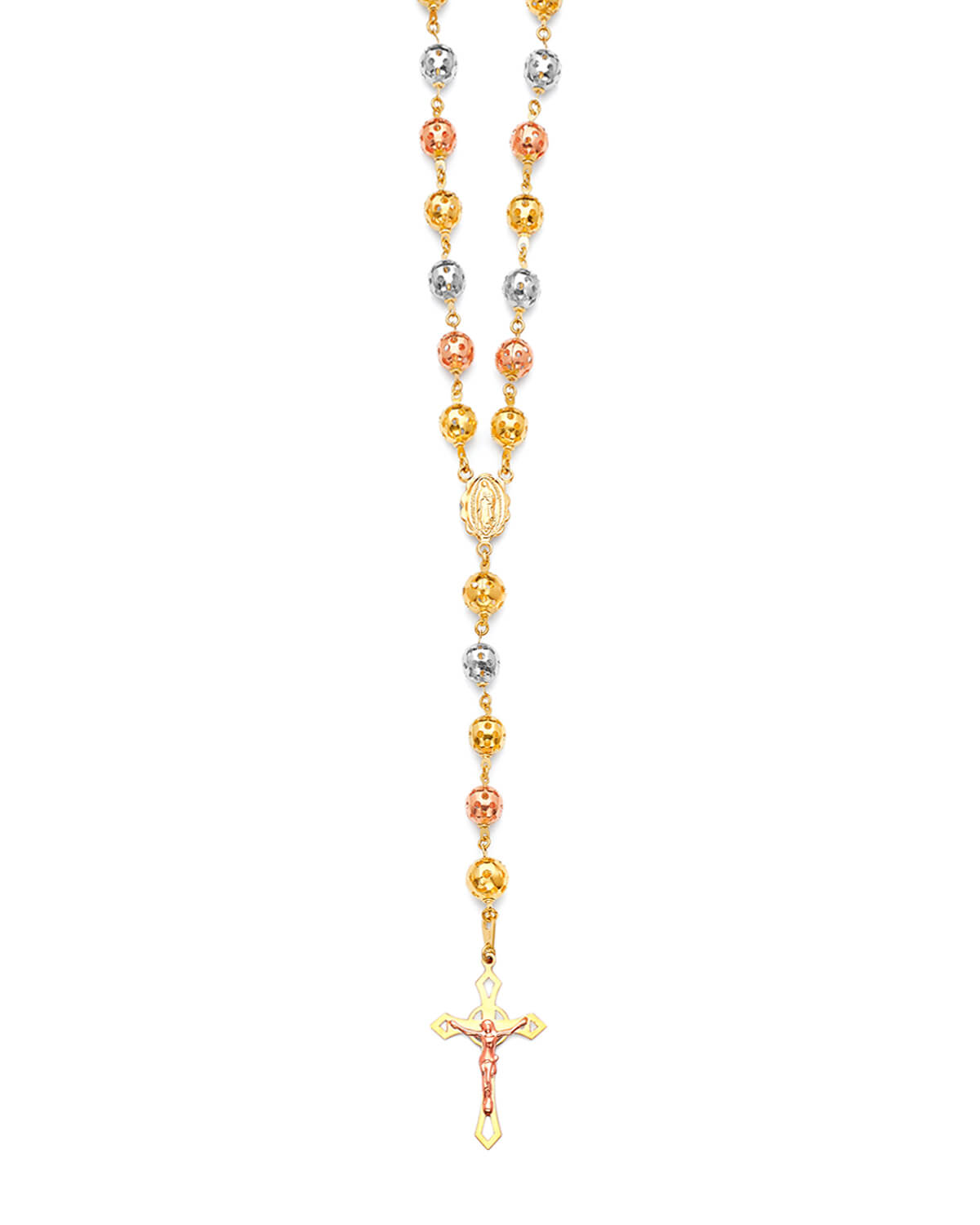 Crucifix Five-Decade Rosary Necklace in 14K Tri-Color Gold