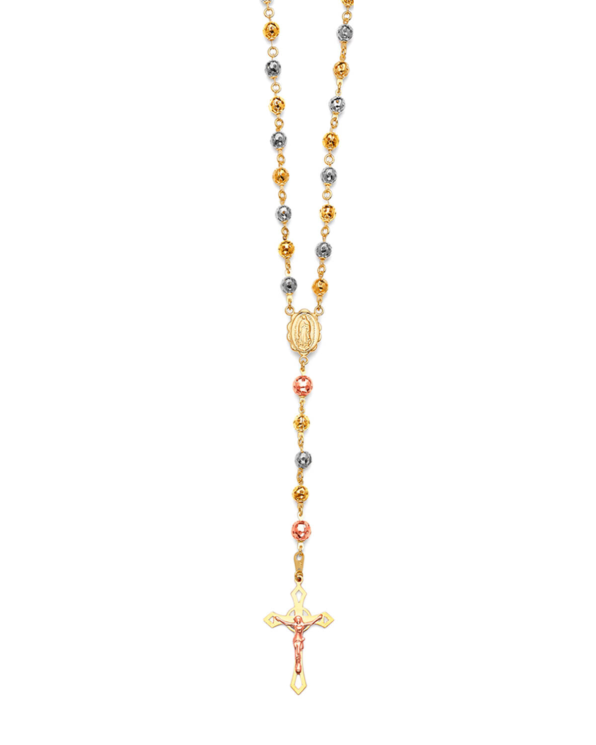 Crucifix Five-Decade Rosary Necklace in 14K Tri-Color Gold