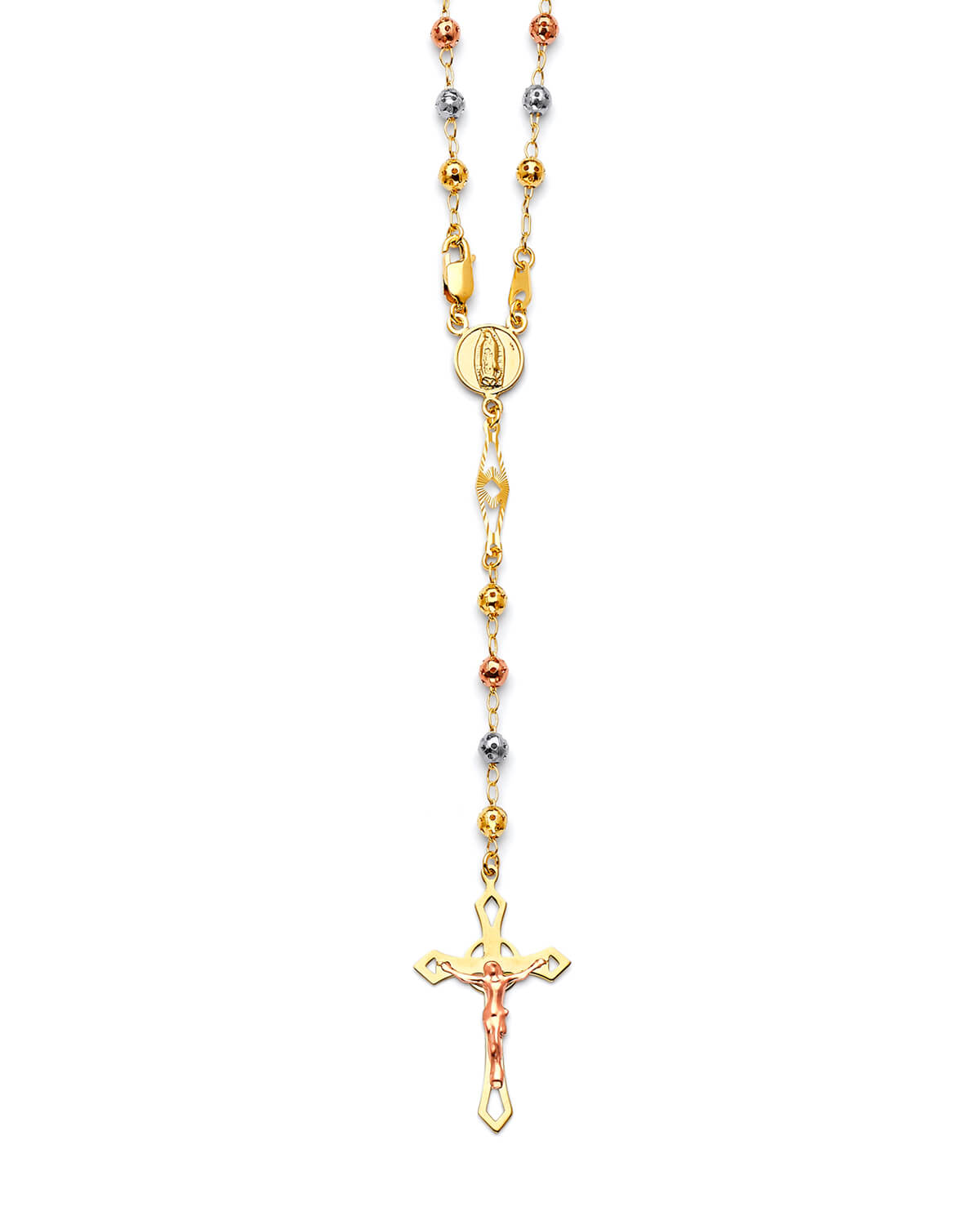 Crucifix Five-Decade Rosary Necklace in 14K Tri-Color Gold