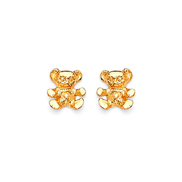 Bear Stud Earrings in 14K Gold and Butterfly Backing