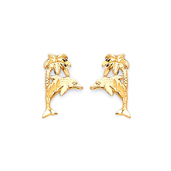 Dolphin Stud Earrings in 14K Gold and Butterfly Backing