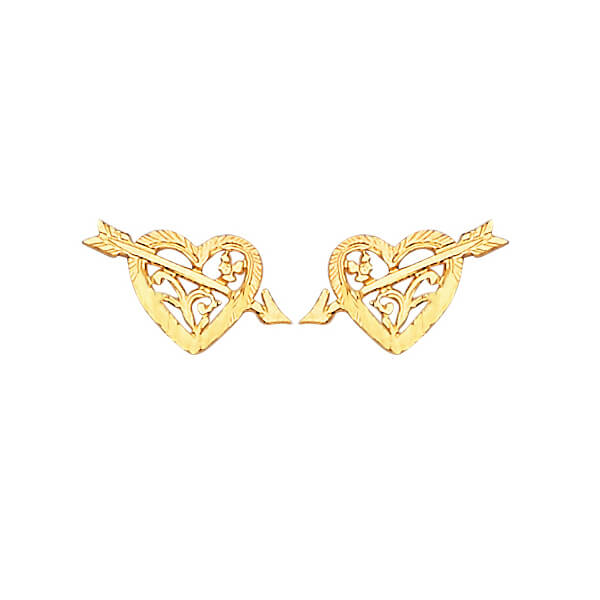 Heart Stud Earrings in 14K Gold and Butterfly Backing
