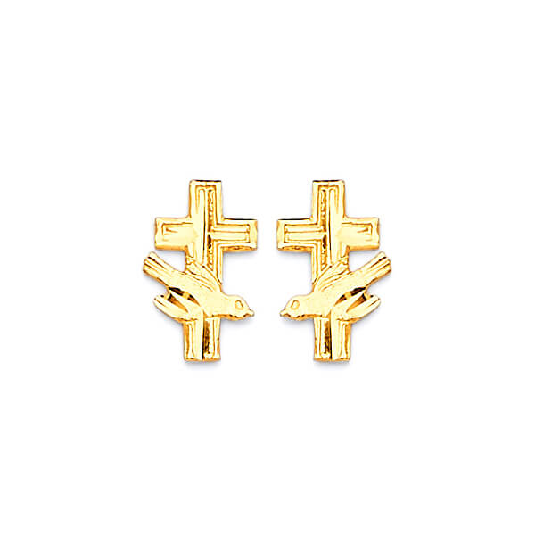 Cross Stud Earrings in 14K Gold and Butterfly Backing