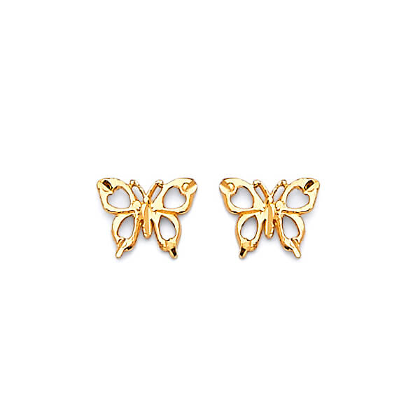 Butterfly Stud Earrings in 14K Gold and Butterfly Backing