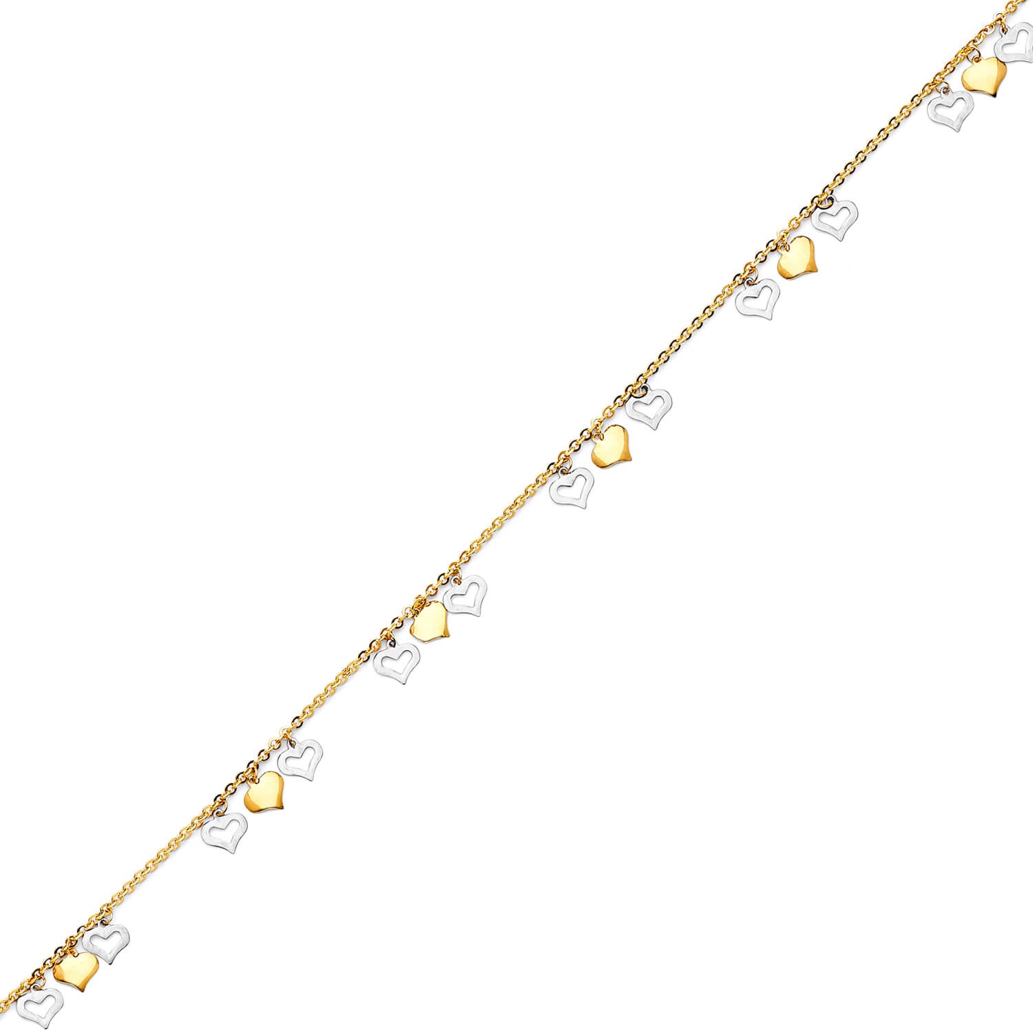 Adjustable Heart Charm Anklet in 14K Two Tone Gold