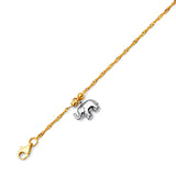 Adjustable Elephant Charm Anklet in 14K Two Tone Gold