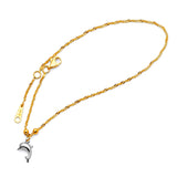 Adjustable Dolphin Charm Anklet in 14K Two Tone Gold