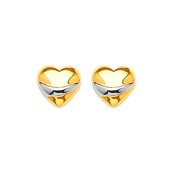 Heart Stud Earrings in 14K Two-Tone Gold and Butterfly Backing