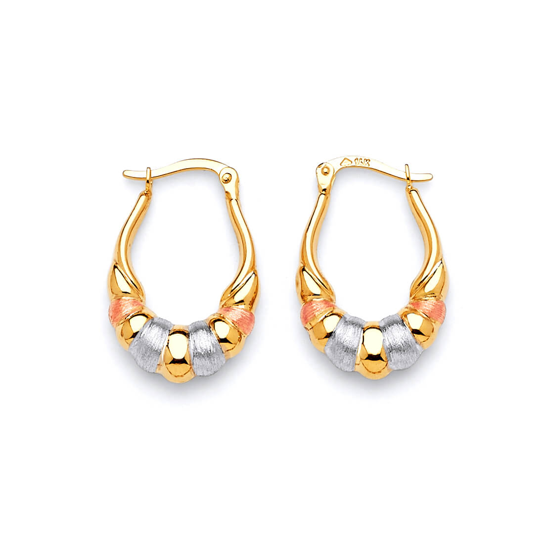 Scallop Hoop Earrings in 14K Tri-Color Gold