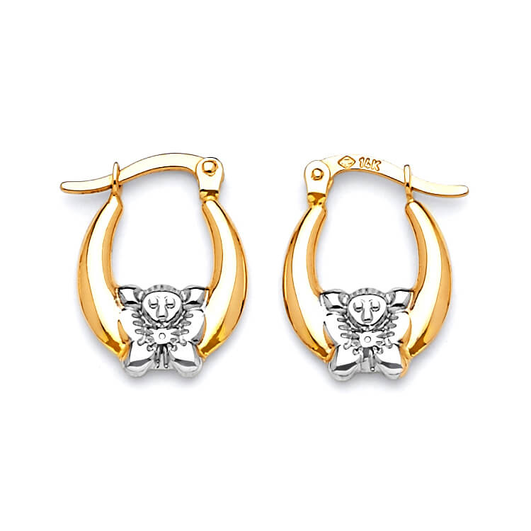 Butterfly Scallop Hoop Earrings in 14K Two-Tone Gold