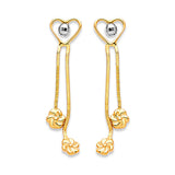 Heart Tassel Earrings in 14K Two-Tone Gold and Butterfly Backing