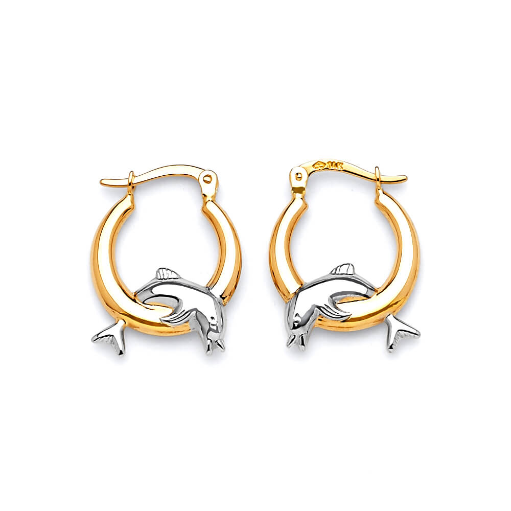 Dolphin Scallop Hoop Earrings in 14K Two-Tone Gold