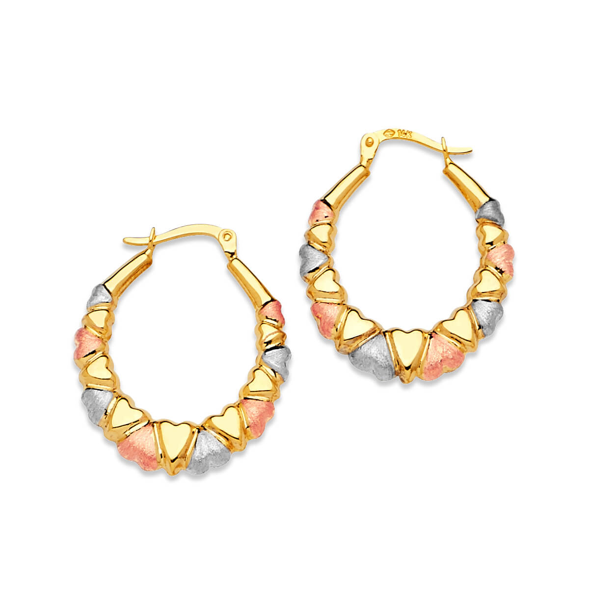 Heart Scallop Hoop Earrings in 14K Tri-Color Gold