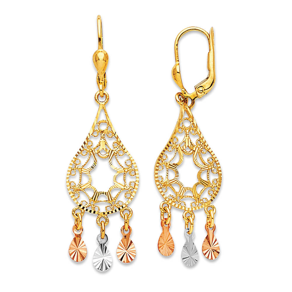 Chandelier Earrings in 14K Tri-Color Gold
