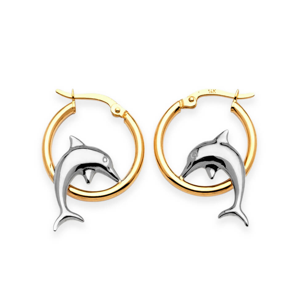 Dolphin Hoop Earrings in 14K Two-Tone Gold