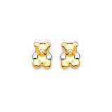 Bear Stud Earrings in 14K Two-Tone Gold and Butterfly Backing