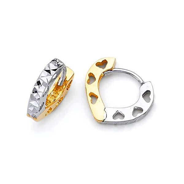 Heart Huggie Earrings in 14K Two-Tone Gold