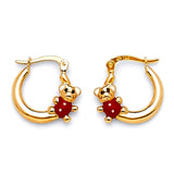 Bear Scallop Hoop Earrings with Red Enamel in 14K Gold