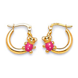 Bear Scallop Hoop Earrings with Pink Enamel in 14K Gold