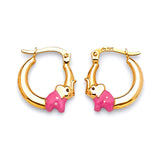 Elephant Scallop Hoop Earrings with Pink Enamel in 14K Gold