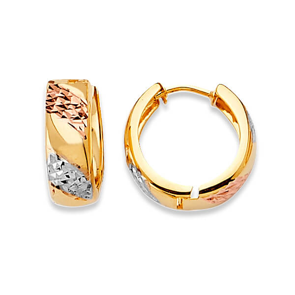 Huggie Earrings in 14K Tri-Color Gold