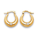 Scallop Hoop Earrings with White CZ in 14K Gold