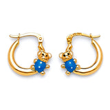Bear Scallop Hoop Earrings with Blue Enamel in 14K Gold