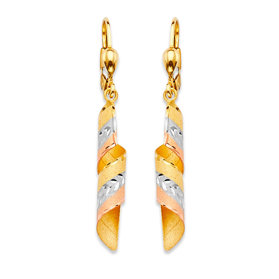 Spiral Drop Earrings in 14K Tri-Color Gold