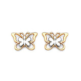 Butterfly Stud Earrings in 14K Two-Tone Gold and Butterfly Backing