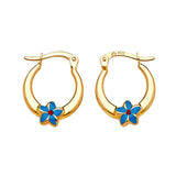 Flower Scallop Hoop Earrings with Blue & Red Enamel in 14K Gold