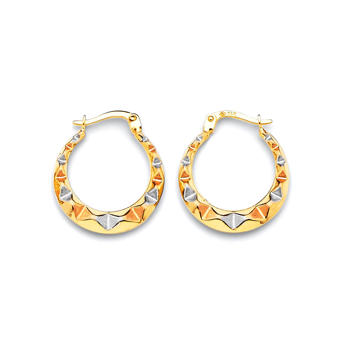 Scallop Hoop Earrings in 14K Tri-Color Gold