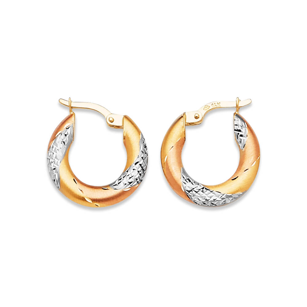Scallop Hoop Earrings in 14K Tri-Color Gold