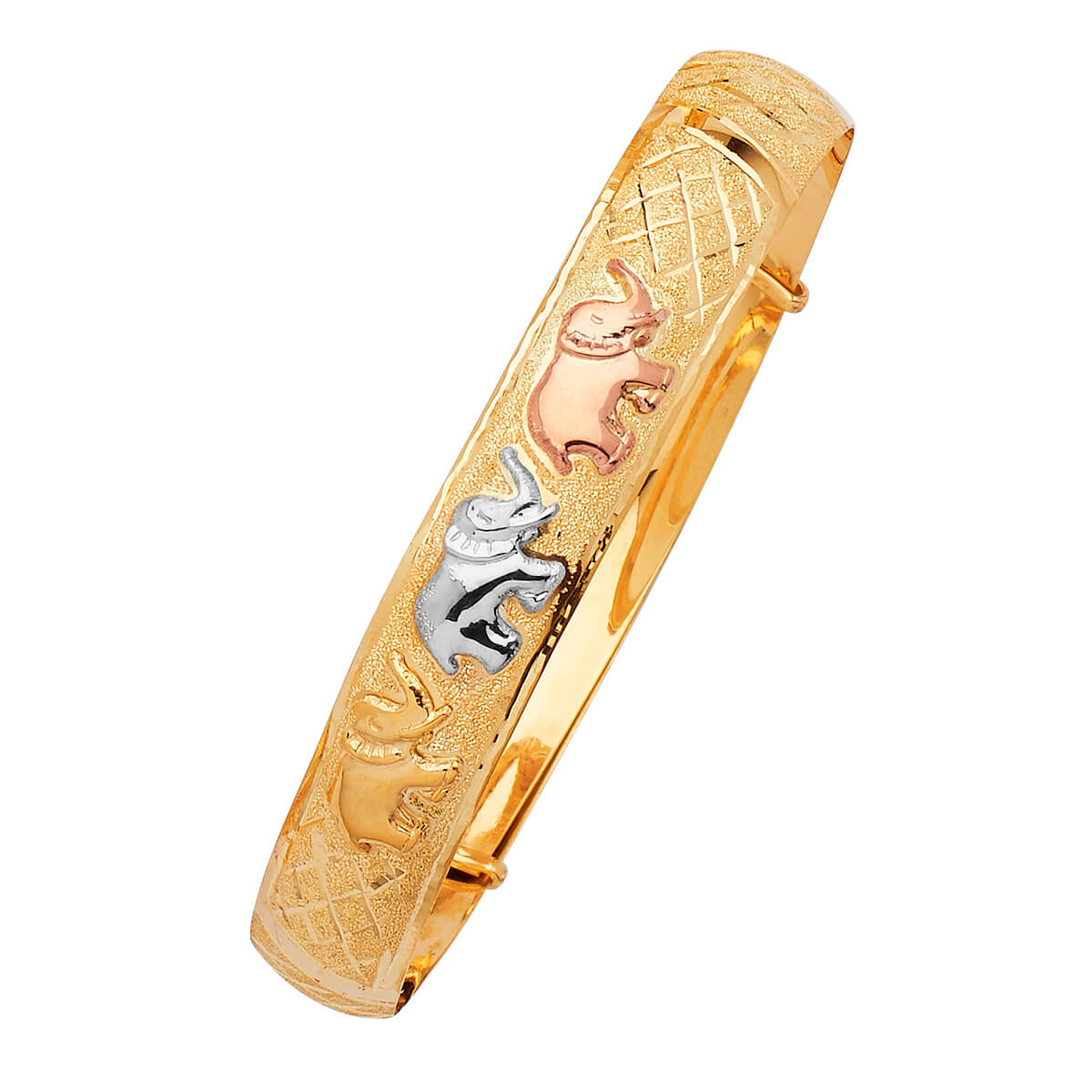 Adjustable Elephant Ladies Bangle in 14K Tri-Color Gold
