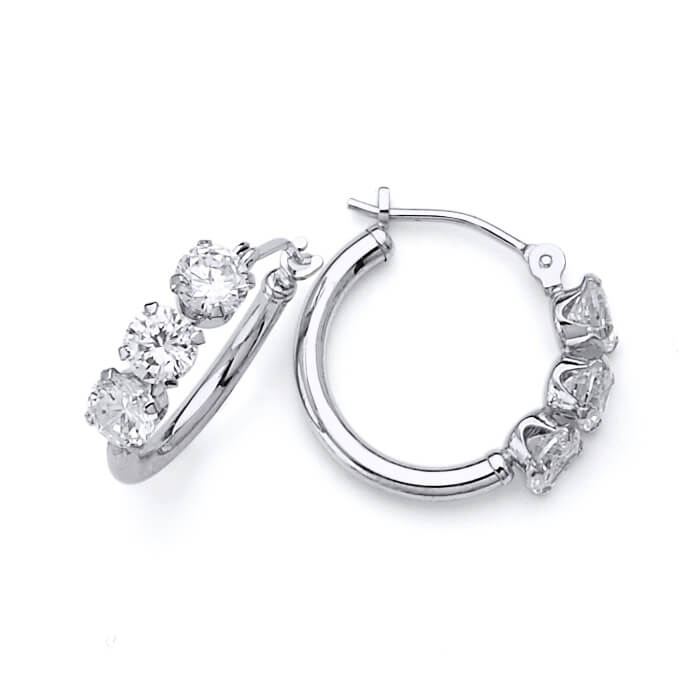 Hoop Earrings with White CZ in 14K White Gold