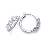 Hoop Earrings with White CZ in 14K White Gold