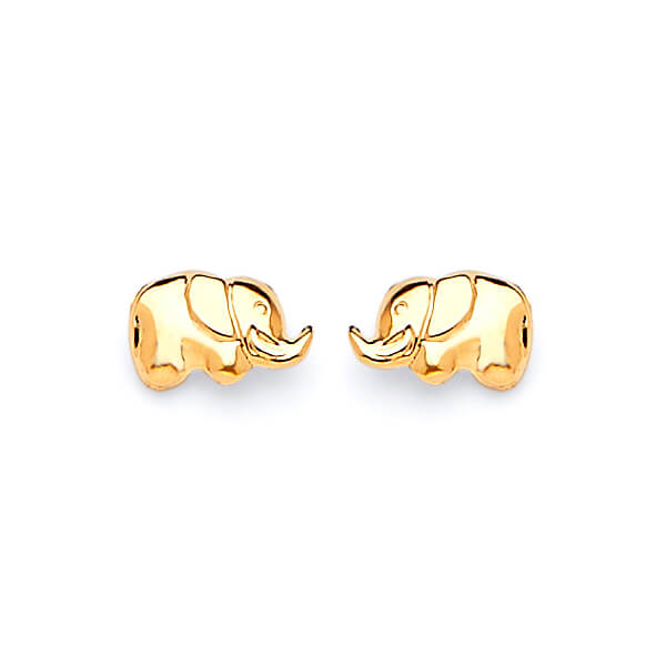 Elephant Stud Earrings in 14K Gold and Butterfly Backing